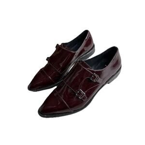 Women’s Aquatalia Harlow Double Monk Strap Loafers Oxblood Patent Leather Sz 7.5